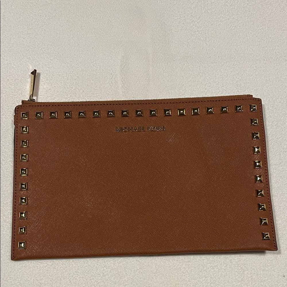 Michael Kors Tan Clutch with Gold Accents